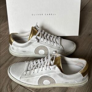 Oliver Cabell White and Gold Sneakers Minimalist Design